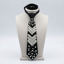 Load image into Gallery viewer, Chevron Pearl Studded Black Necktie Necklace
