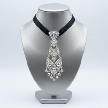 Load image into Gallery viewer, Silver Filigree Aurbo Rhinestone Necktie Necklace
