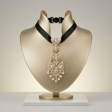 Load image into Gallery viewer, Gold Filigree Rhinestone Necktie Choker Necklace
