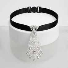 Load image into Gallery viewer, Silver Filigree Rhinestone Necktie Choker Necklace
