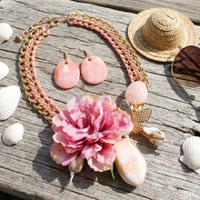 Load image into Gallery viewer, Pink Flower Butterfly Double Chain Collar Necklace

