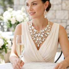 Load image into Gallery viewer, Gold Glass Crystal Floral Large Bib Necklace Set
