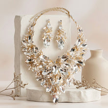 Load image into Gallery viewer, Gold Glass Crystal Floral Large Bib Necklace Set
