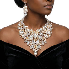 Load image into Gallery viewer, Gold Glass Crystal Floral Large Bib Necklace Set
