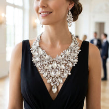 Load image into Gallery viewer, Silver Glass Crystal Floral Large Bib Necklace Set
