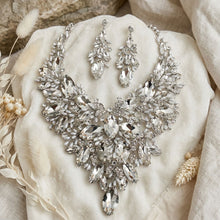 Load image into Gallery viewer, Silver Glass Crystal Floral Large Bib Necklace Set
