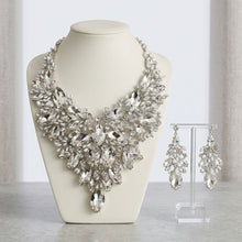Load image into Gallery viewer, Silver Glass Crystal Floral Large Bib Necklace Set
