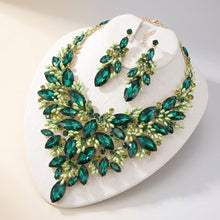 Load image into Gallery viewer, Green Glass Crystal Floral Large Bib Necklace Set
