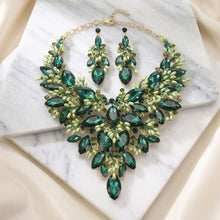Load image into Gallery viewer, Green Glass Crystal Floral Large Bib Necklace Set
