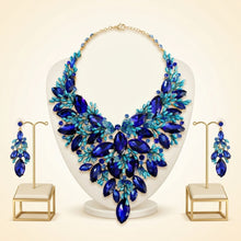 Load image into Gallery viewer, Blue Glass Crystal Floral Large Bib Necklace Set

