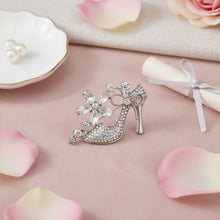 Load image into Gallery viewer, Brooch Clear Crystal High Heel Flower Silver Pin
