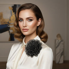 Load image into Gallery viewer, Black Camellia Flower Sparkle Brooch Hair Clip
