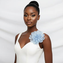 Load image into Gallery viewer, Blue Camellia Flower Sparkle Brooch Hair Clip
