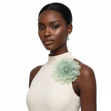 Load image into Gallery viewer, Green Camellia Flower Sparkle Brooch Hair Clip
