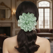 Load image into Gallery viewer, Green Camellia Flower Sparkle Brooch Hair Clip
