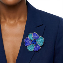 Load image into Gallery viewer, Brooch Large Royal and Aqua Blue Silver Flower Pin
