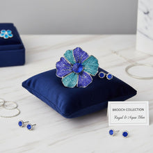 Load image into Gallery viewer, Brooch Large Royal and Aqua Blue Silver Flower Pin
