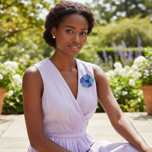 Load image into Gallery viewer, Brooch Large Royal and Aqua Blue Silver Flower Pin
