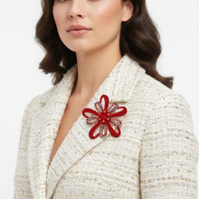 Load image into Gallery viewer, Brooch Large Red Rhinestone Loop Pearl Pin
