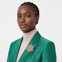 Load image into Gallery viewer, Brooch Pink Green Flower Gold Pin
