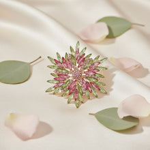 Load image into Gallery viewer, Brooch Pink Green Flower Gold Pin
