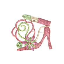 Load image into Gallery viewer, AKA Luminous Lipstick High Heel Pink Green Brooch
