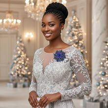 Load image into Gallery viewer, Brooch Large Navy Royal Blue Snowflake Flower Pin
