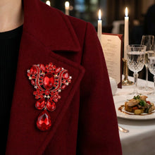 Load image into Gallery viewer, Brooch Large Red Crystal and Rhinestone Gold Pin
