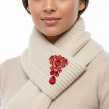 Load image into Gallery viewer, Brooch Large Red Crystal and Rhinestone Gold Pin
