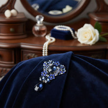 Load image into Gallery viewer, Brooch Large Blue Crystal and Rhinestone Silver Pin
