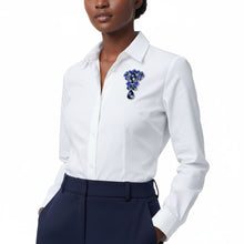 Load image into Gallery viewer, Brooch Large Blue Crystal and Rhinestone Silver Pin
