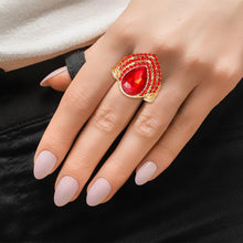 Load image into Gallery viewer, Cocktail Ring Red Teardrop Pave Stone for Women
