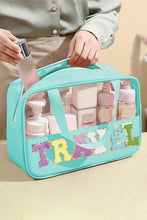 Load image into Gallery viewer, Black TRAVEL Chenille Letter Clear PVC Makeup Bag

