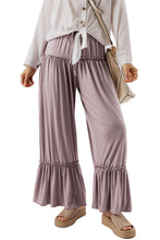 Load image into Gallery viewer, Black Frilled Drawstring High Waist Wide Leg Pants
