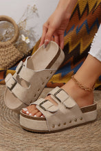 Load image into Gallery viewer, Beige Suede Buckle Decor Footbed Sandal Slippers
