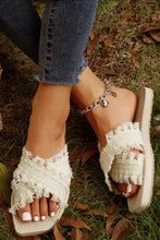 Load image into Gallery viewer, Beige Tassel Woven Crossed Straps Flat Slippers
