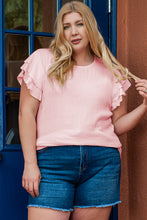 Load image into Gallery viewer, Light Pink Plus Size Crinkle Textured Ruffle Sleeve Top
