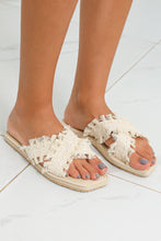 Load image into Gallery viewer, Beige Tassel Woven Crossed Straps Flat Slippers
