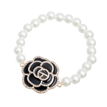 Load image into Gallery viewer, Black Coco Camellia Flower Pearl Bracelet
