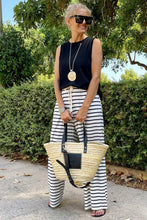 Load image into Gallery viewer, White Drawstring Striped Wide Leg Pants
