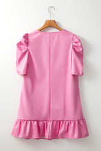 Load image into Gallery viewer, Sachet Pink Pleather Bubble Short Sleeve V Neck Ruffled Hem Mini Dress
