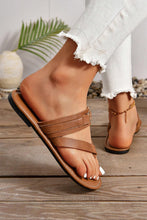 Load image into Gallery viewer, Chestnut Cross Toe Metal Buckle Leathered Flat Slippers
