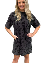 Load image into Gallery viewer, Gray Vintage Washed Leopard T-Shirt Dress with Pockets
