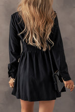 Load image into Gallery viewer, Black Elastic Cinched High Waist Long Sleeve Shirt Mini Dress
