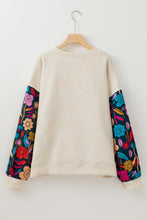 Load image into Gallery viewer, White Floral Patchwork Sleeve Textured Plus Size Pullover Top
