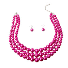 Load image into Gallery viewer, Fuschia Multi Strand Pearl Necklace Set
