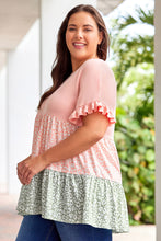 Load image into Gallery viewer, Pink Ruffled Short Sleeve Leopard Splicing Flowy Plus Size Top
