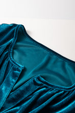 Load image into Gallery viewer, Prussian Blue Velvet Short Sleeve Shirred Waist Tiered Maxi Dress
