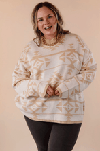 Load image into Gallery viewer, Apricot Plus Size Western Aztec Print Loose Sweater
