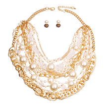 Load image into Gallery viewer, Chunky Gold Chain Cream Pearl Layered Necklace
